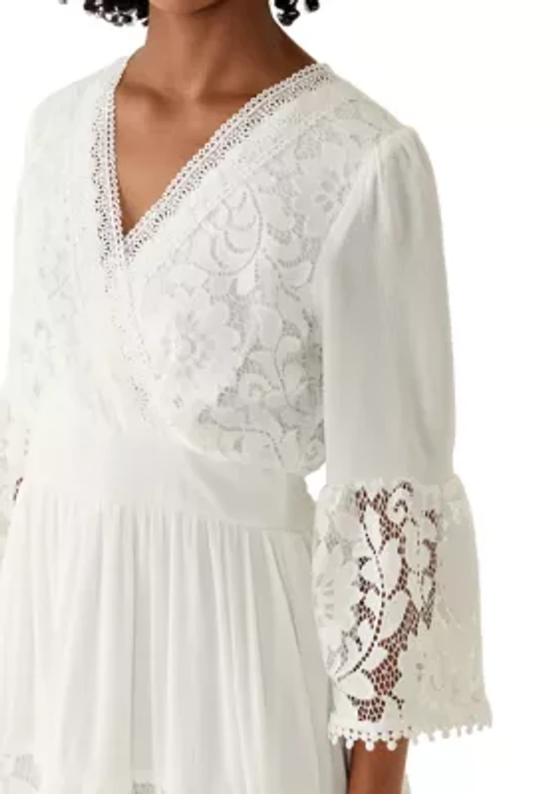 Women's 3/4 Sleeve Lace Mini Dress