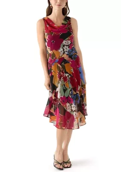 Women's Cowl Neck Floral Printed A-Line Dress