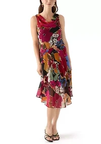 Women's Cowl Neck Floral Printed A-Line Dress