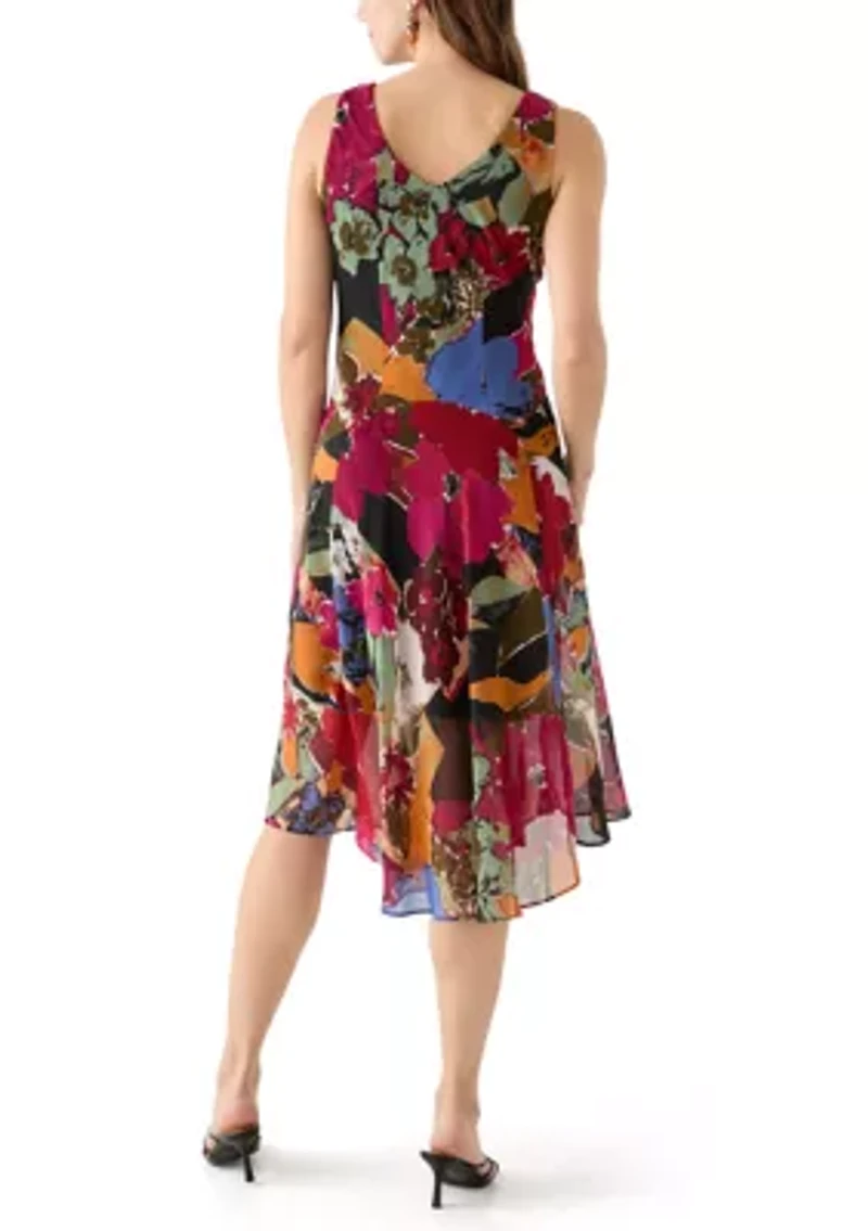Women's Cowl Neck Floral Printed A-Line Dress