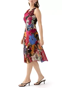 Women's Cowl Neck Floral Printed A-Line Dress