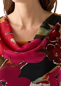 Women's Cowl Neck Floral Printed A-Line Dress