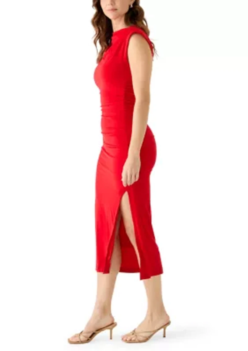 Women's Sleeveless Cowl Neck Slit Midi Dress