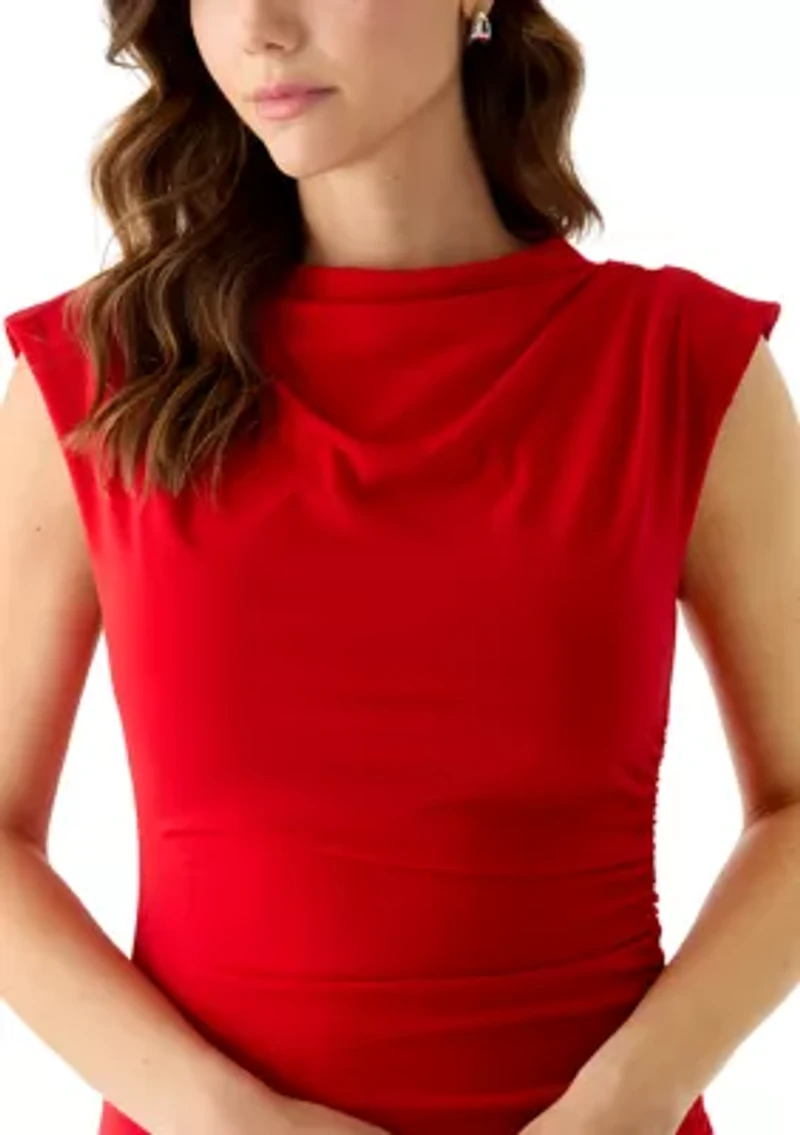 Women's Sleeveless Cowl Neck Slit Midi Dress