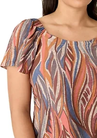 Plus Short Sleeve Square Neck Printed A-Line Dress