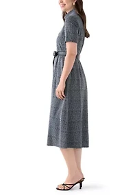 Women's Short Sleeve Mock Neck Bouclé Dress with Belt