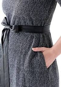 Women's Short Sleeve Mock Neck Bouclé Dress with Belt
