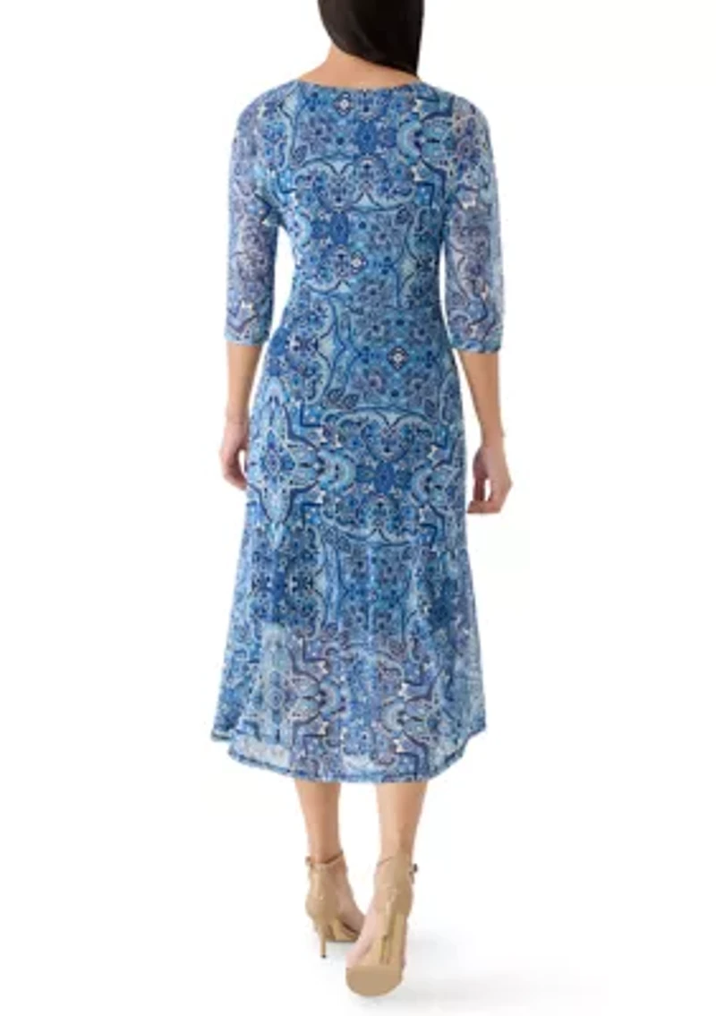 Women's Tie Waist Mesh Midi Dress