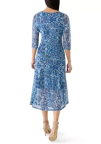 Women's Tie Waist Mesh Midi Dress