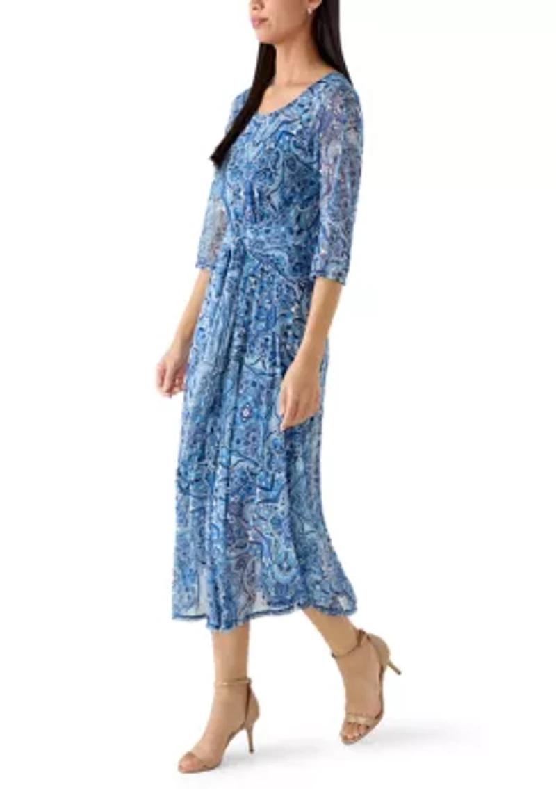 Women's Tie Waist Mesh Midi Dress