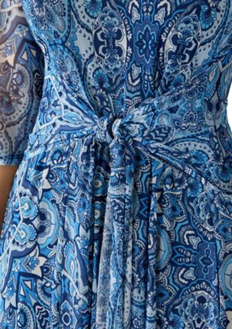 Women's Tie Waist Mesh Midi Dress