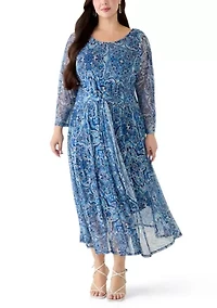 Women's 3/4 Sleeve Mesh Midi Dress