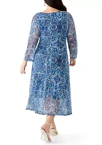 Women's 3/4 Sleeve Mesh Midi Dress