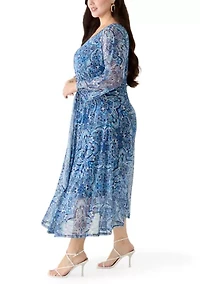 Women's 3/4 Sleeve Mesh Midi Dress