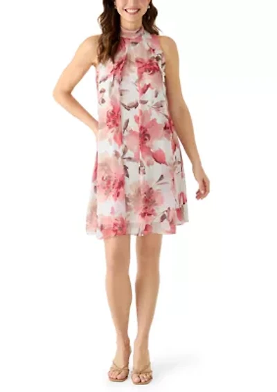 Women's Mock Neck Chiffon Mini Dress