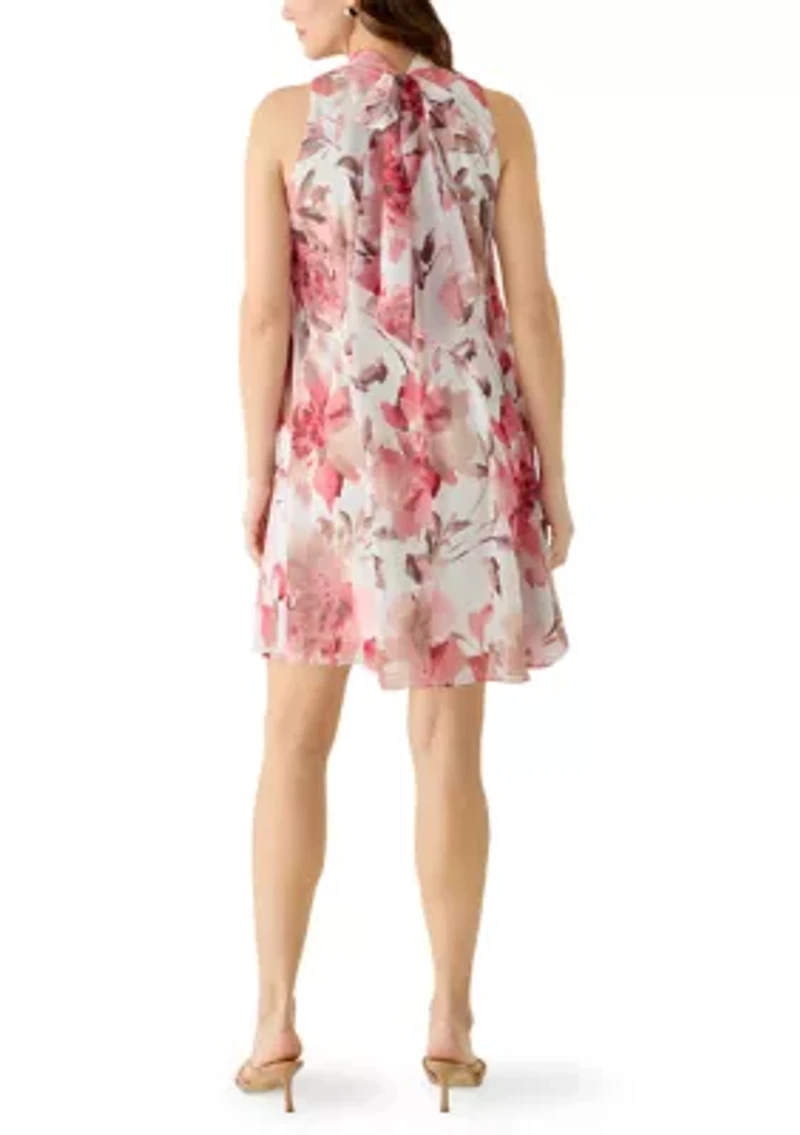 Women's Mock Neck Chiffon Mini Dress