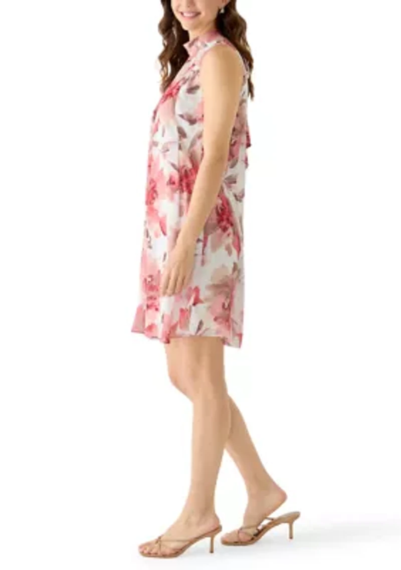 Women's Mock Neck Chiffon Mini Dress