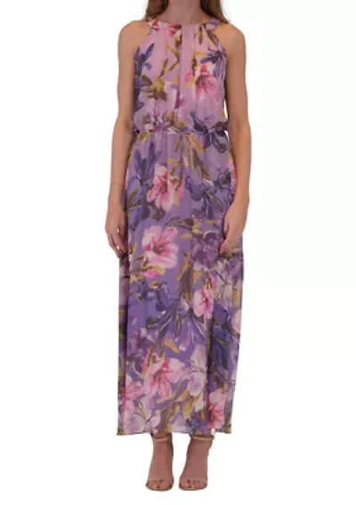 Women's Sleeveless Halter Neck Floral Print Dress