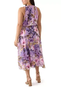 Plus Sleeveless Halter Neck Floral Chiffon Dress
