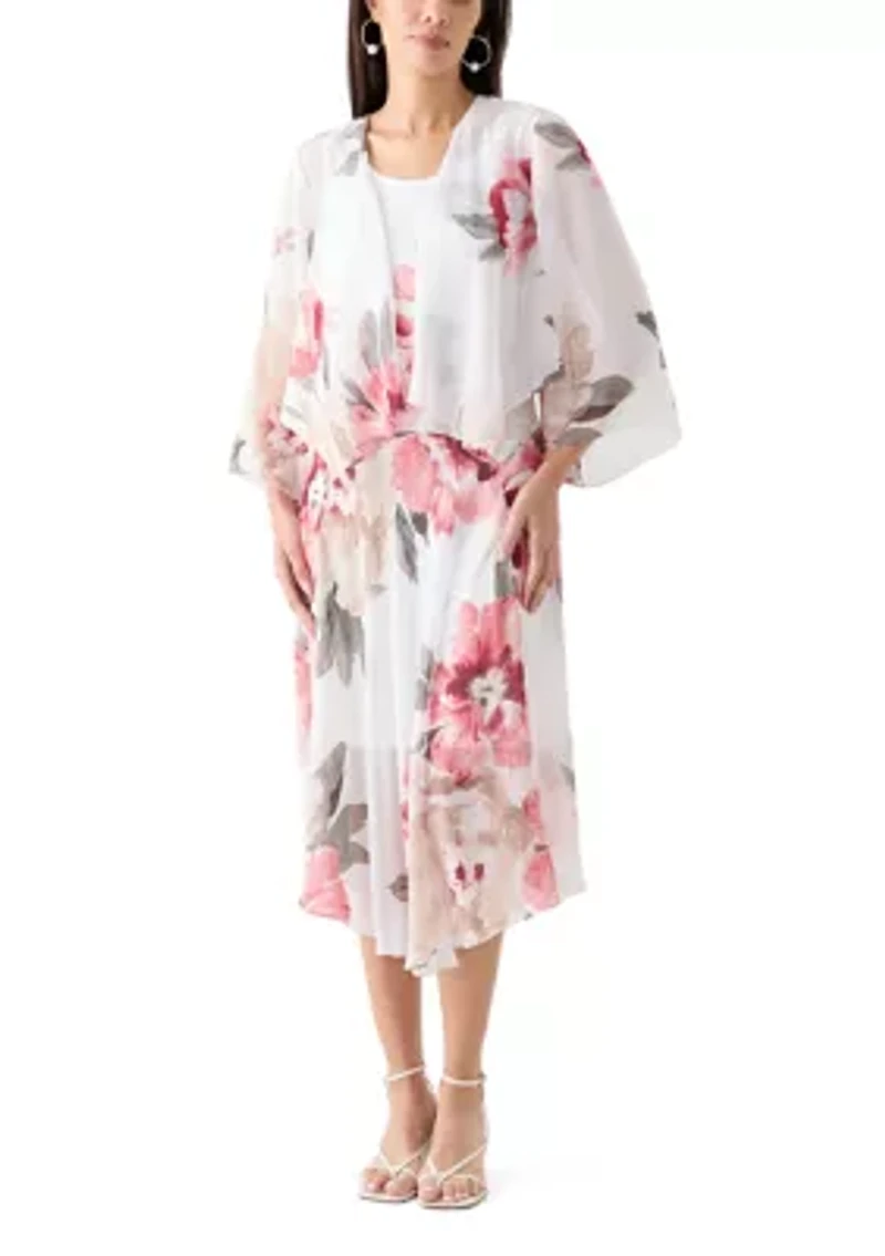 Women's Floral Print Chiffon Jacket Dress