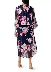 Women's 3/4 Sleeve Floral Chiffon Jacket Dress