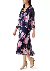 Women's 3/4 Sleeve Floral Chiffon Jacket Dress