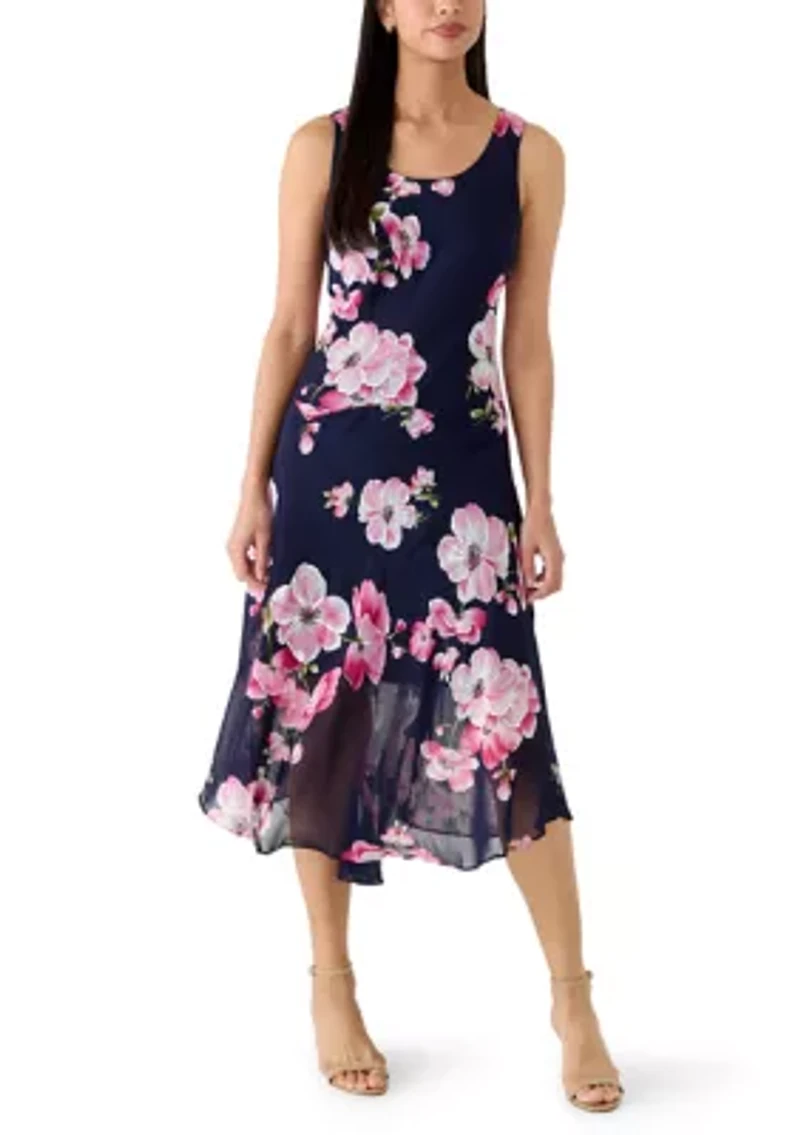 Women's 3/4 Sleeve Floral Chiffon Jacket Dress