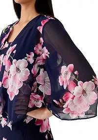 Women's 3/4 Sleeve Floral Chiffon Jacket Dress