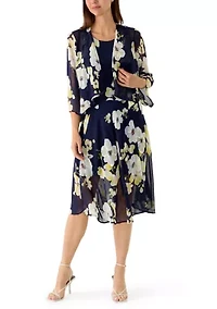 Women's Short Sleeve Printed Chiffon Jacket Dress