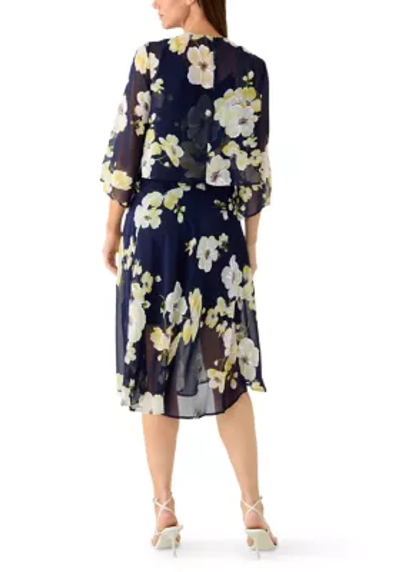 Women's Short Sleeve Printed Chiffon Jacket Dress