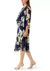 Women's Short Sleeve Printed Chiffon Jacket Dress