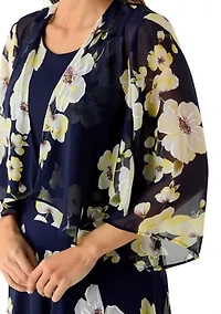 Women's Short Sleeve Printed Chiffon Jacket Dress