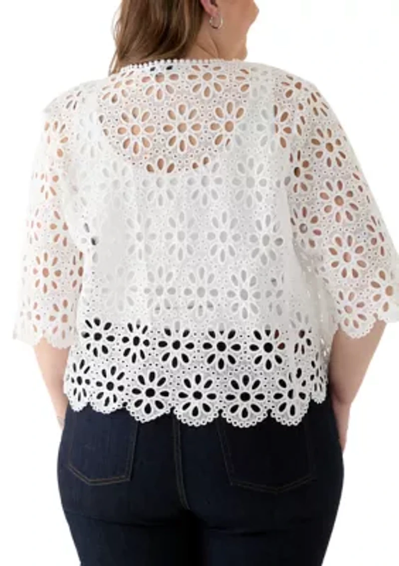 Plus Open Work Eyelet Scalloped Hem Topper