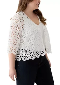Plus Open Work Eyelet Scalloped Hem Topper