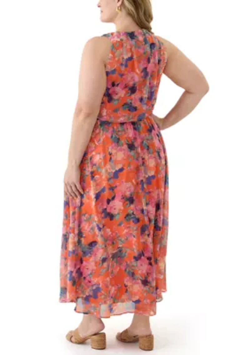 Plus Halter Neck Floral Chiffon Dress