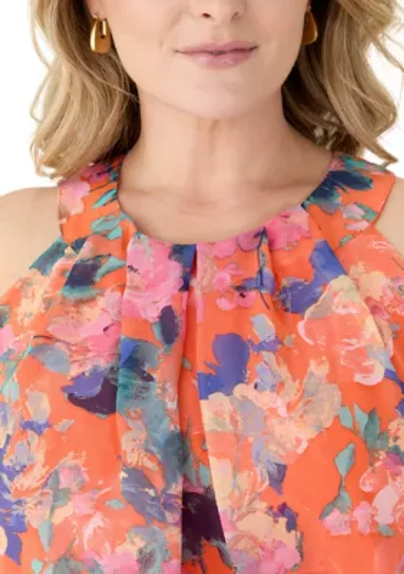 Plus Halter Neck Floral Chiffon Dress