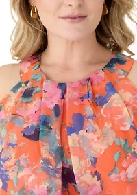 Plus Halter Neck Floral Chiffon Dress