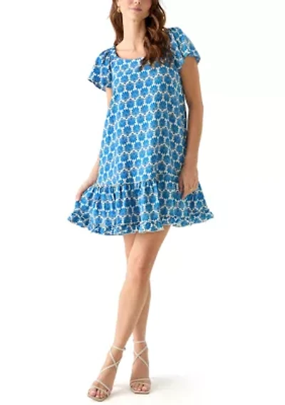 Women's Short Sleeve Printed Cotton A-Line Dress