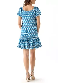 Women's Short Sleeve Printed Cotton A-Line Dress