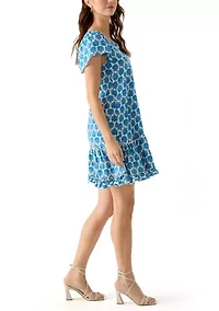 Women's Short Sleeve Printed Cotton A-Line Dress