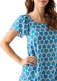 Women's Short Sleeve Printed Cotton A-Line Dress