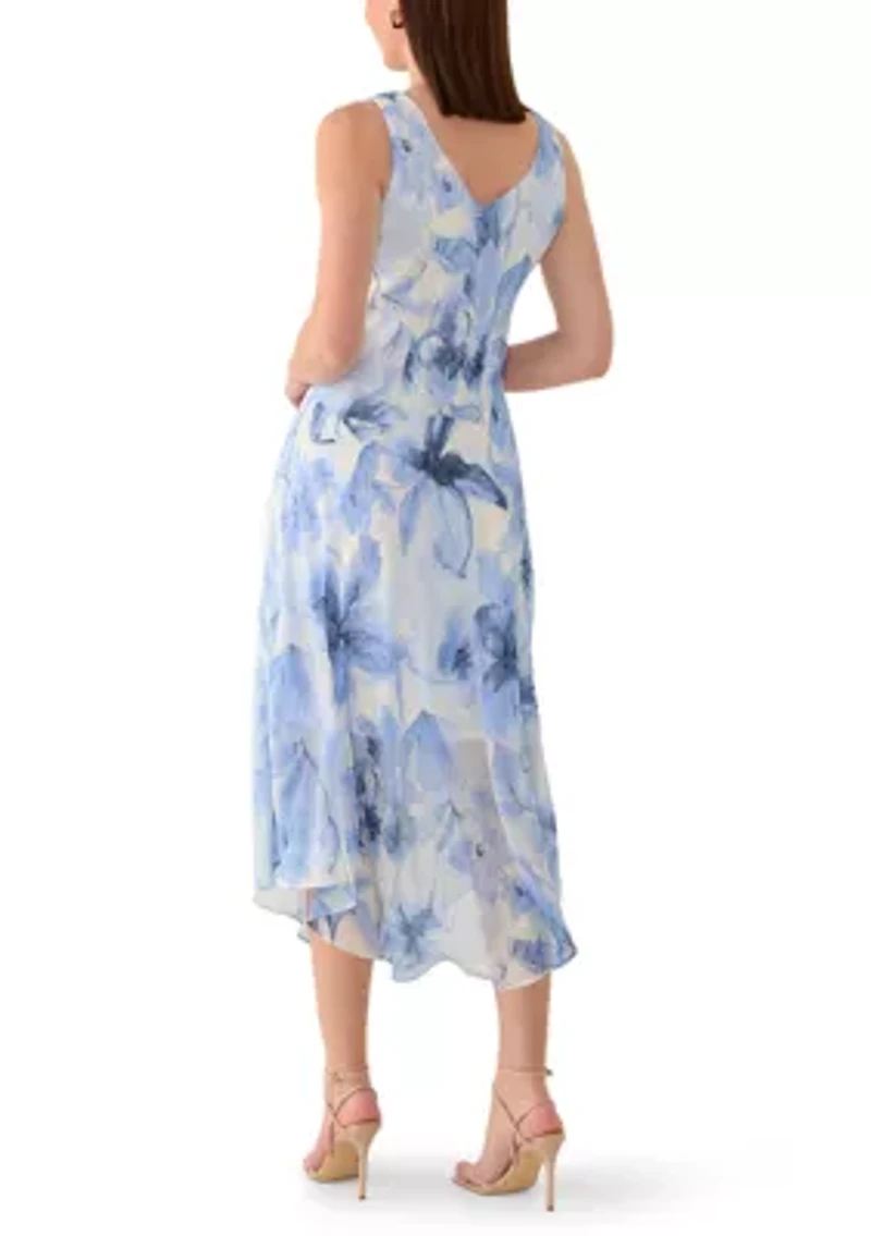 Women's Cowl Neck Floral Chiffon Midi Dress