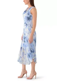 Women's Cowl Neck Floral Chiffon Midi Dress