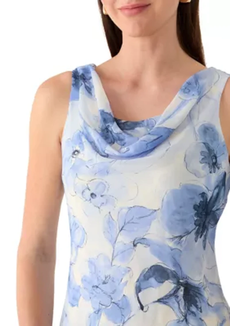 Women's Cowl Neck Floral Chiffon Midi Dress