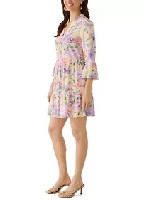 Women's 3/4 Sleeve Floral Mini Dress