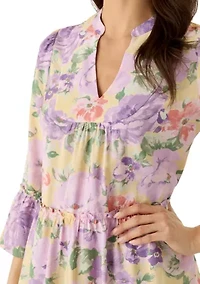 Women's 3/4 Sleeve Floral Mini Dress