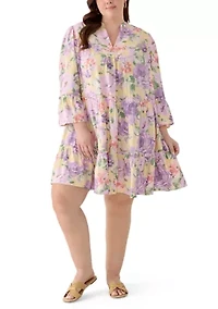 Plus 3/4 Sleeve Trapeze Midi Dress