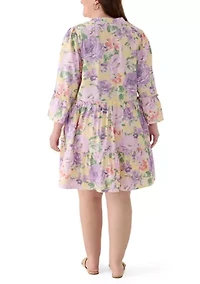 Plus 3/4 Sleeve Trapeze Midi Dress