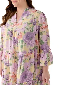 Plus 3/4 Sleeve Trapeze Midi Dress