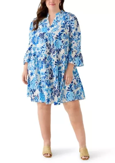 Plus 3/4 Sleeve Trapeze Midi Dress